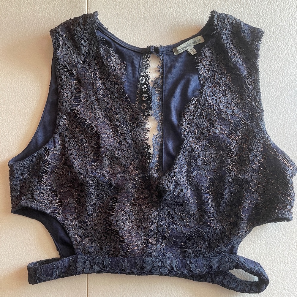 ⭐️Charlotte Russe Navy Lace Cut out Crop Top Size Medium